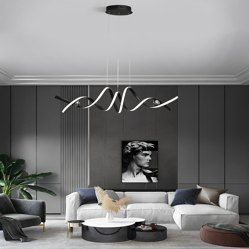 Modern Wave Twisted LED Pendant Light Stepless Dimming Aluminum