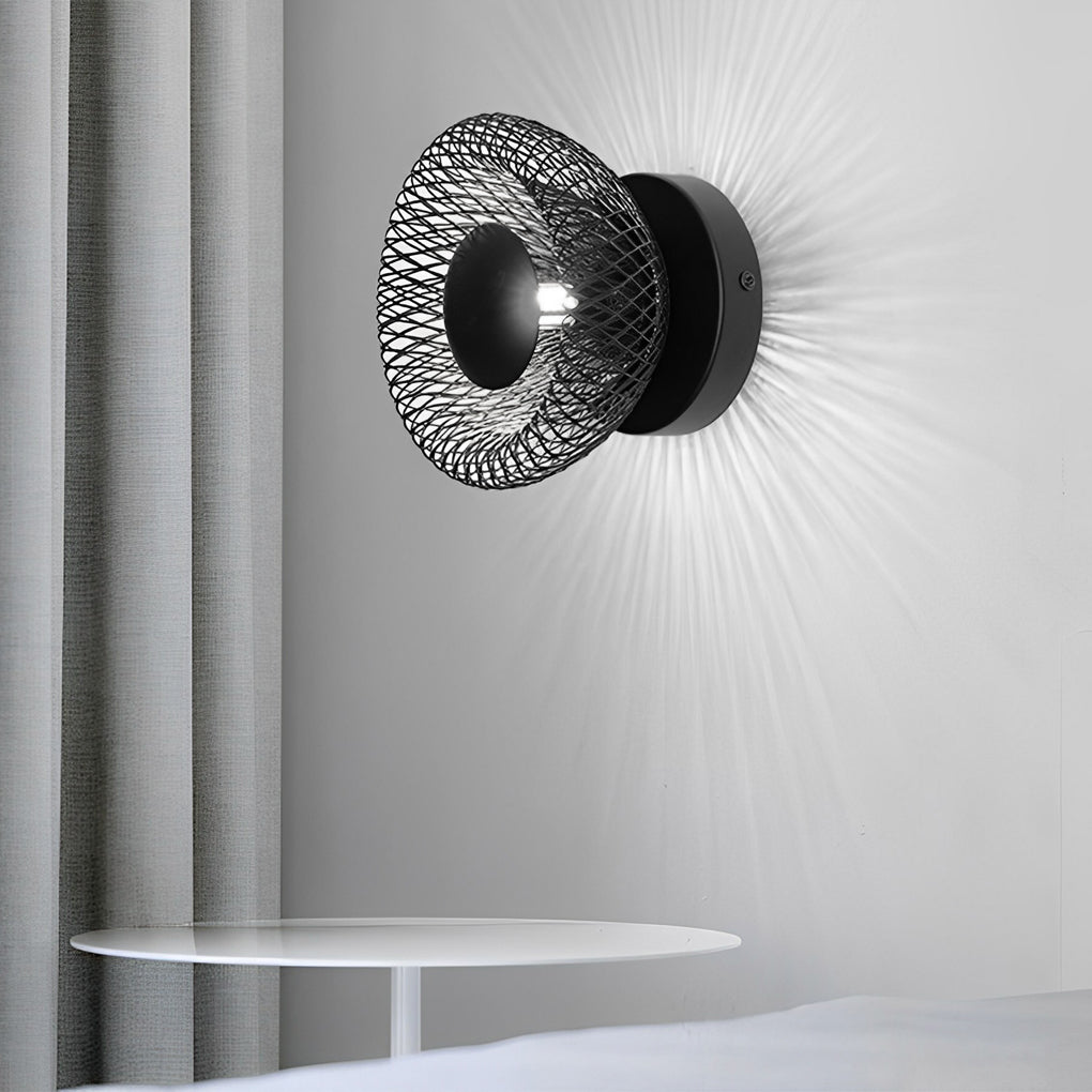 Modern Circular Nest Grid LED Wall Sconce – Iron Finish