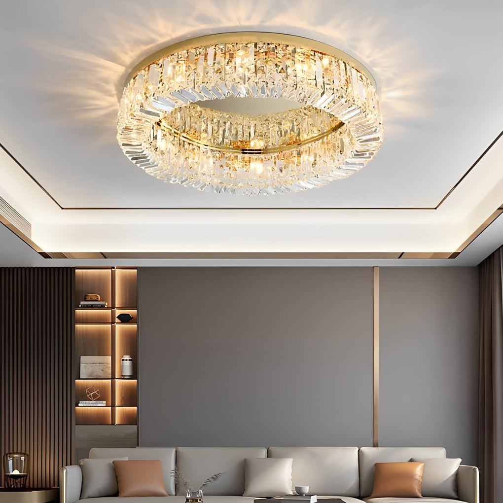 Modern Crystal Drum Flush Mount Ceiling Light - Stainless Steel