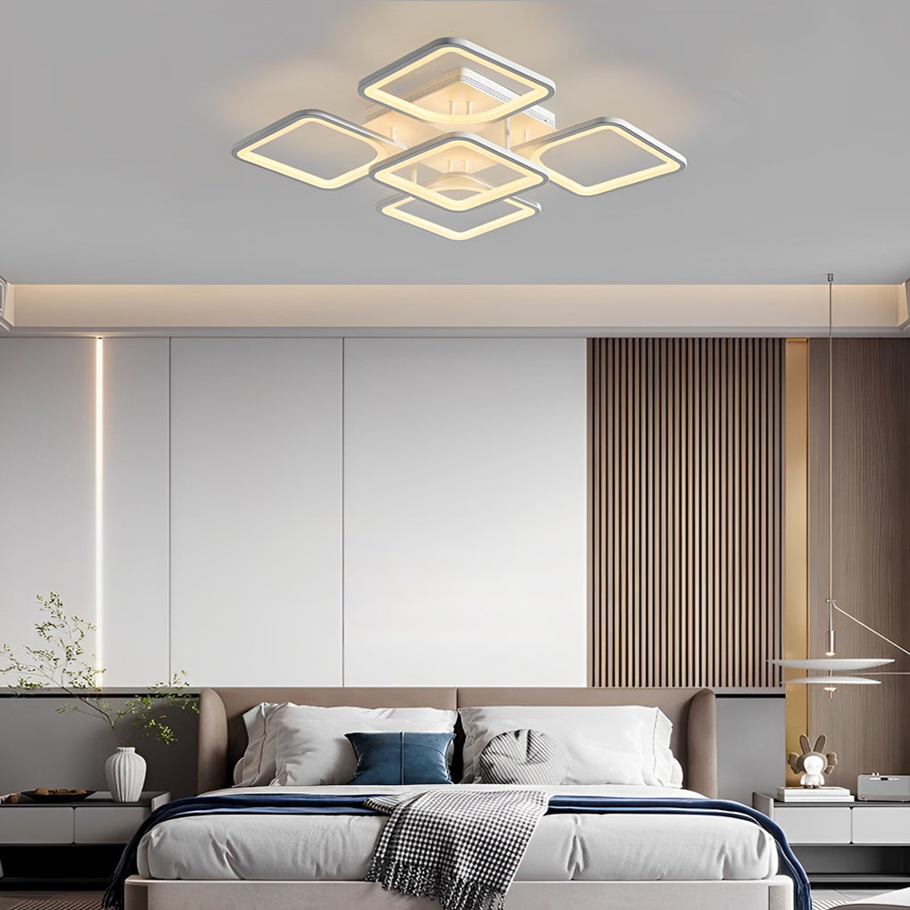 Modern Square LED Ceiling Light with Stepless Dimming & Remote