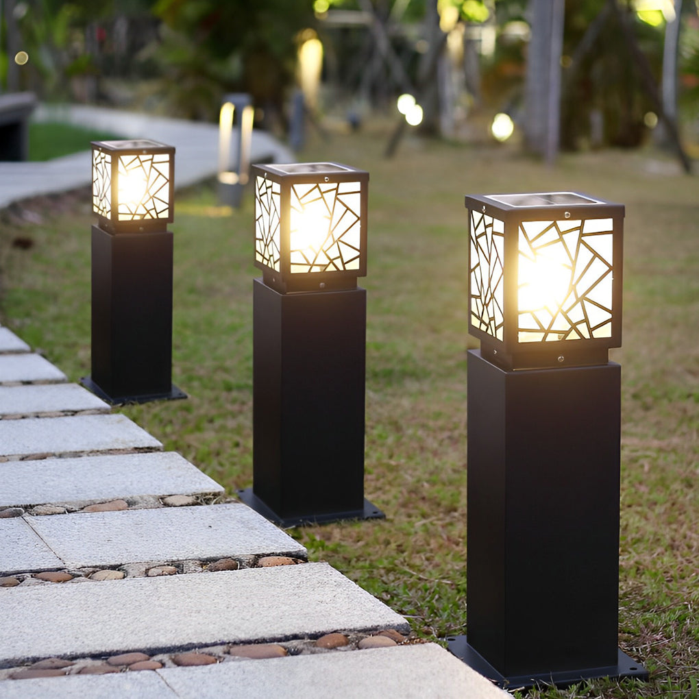 Modern Solar LED Bollard Path Light Black Waterproof Outdoor