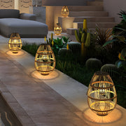 Solar Rattan Wood Portable LED Outdoor Lantern Lamp