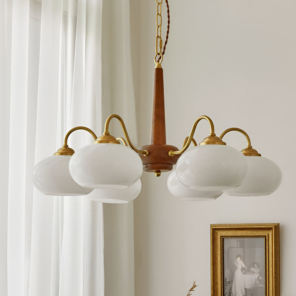 Modern Farmhouse Glass Wood Chandelier - 4 or 6 Light E27 Fixture