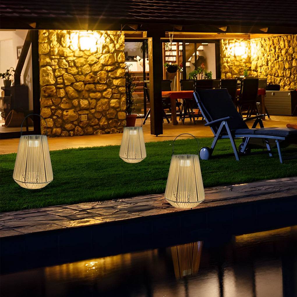 Handwoven Rattan Solar LED Outdoor Lantern with Rotatable Handle