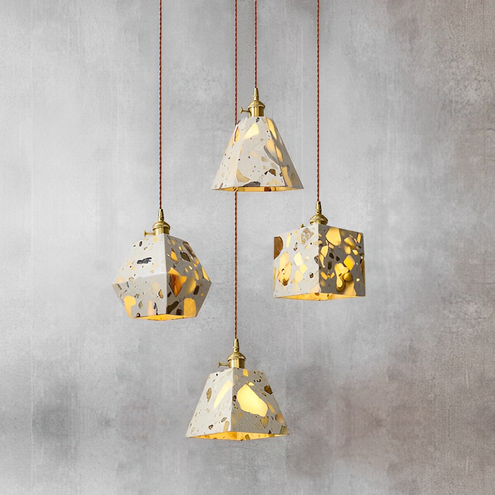 Modern Terrazzo Concrete Pendant Light with Copper Accent