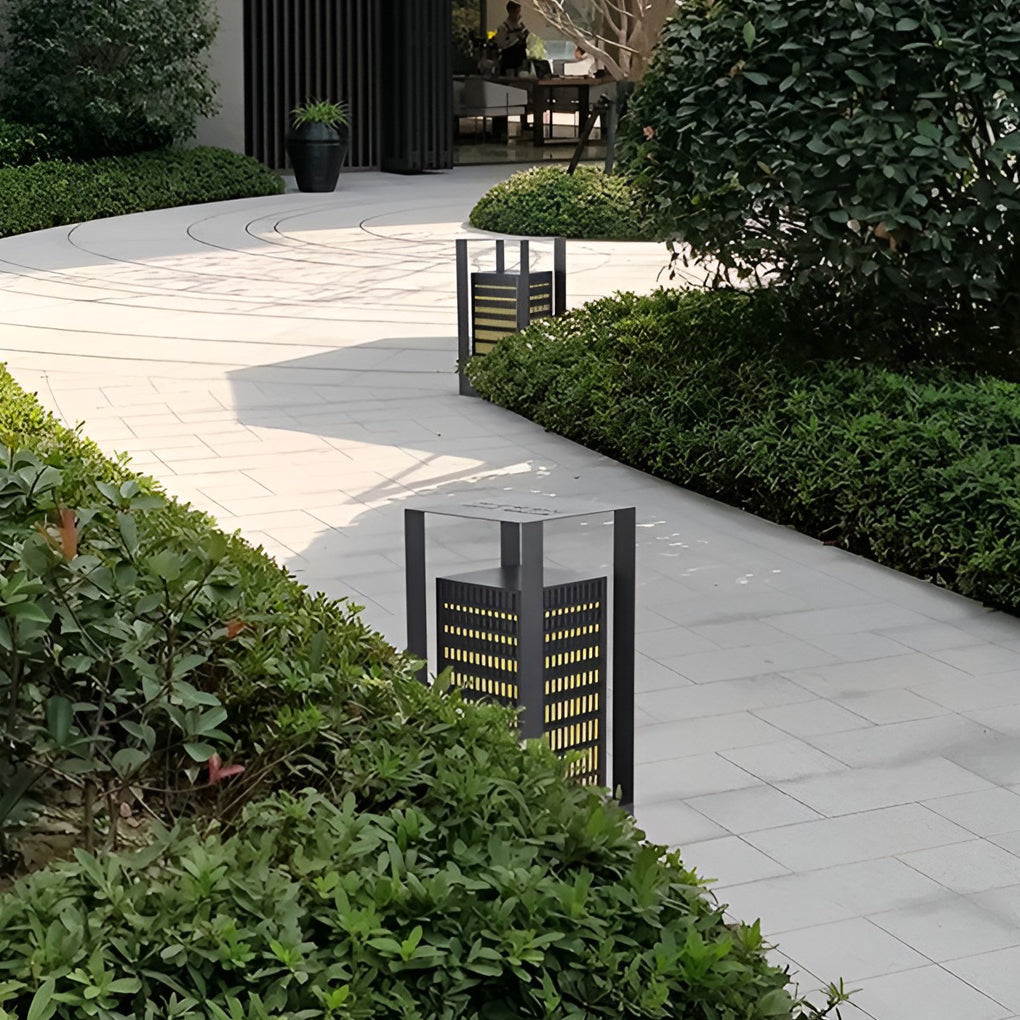 Black Industrial LED Outdoor Pathway Lantern - Cuboid Design