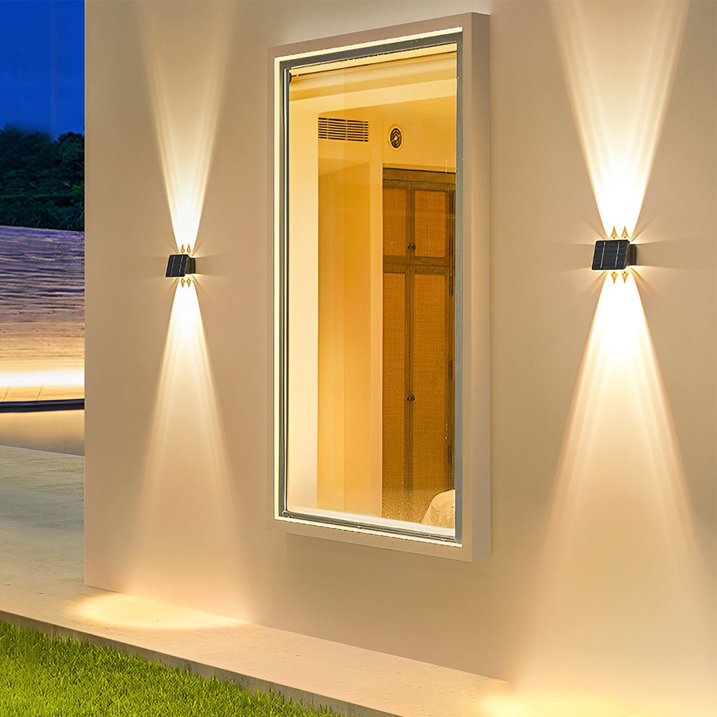 Modern Solar LED Outdoor Wall Light - Up Down Waterproof Black