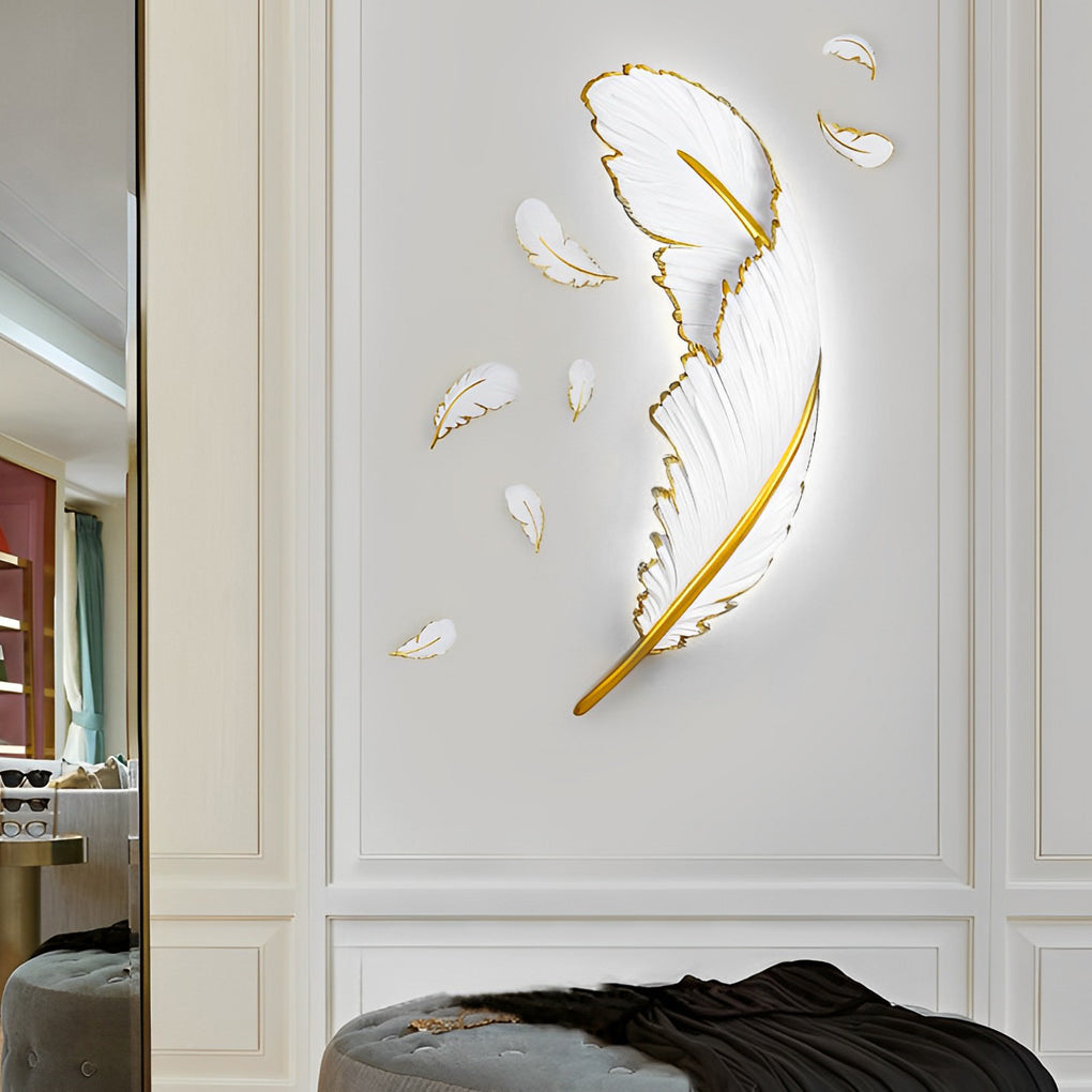 Modern Feather Resin Wall Sconce with Dimmable LED Strip - White