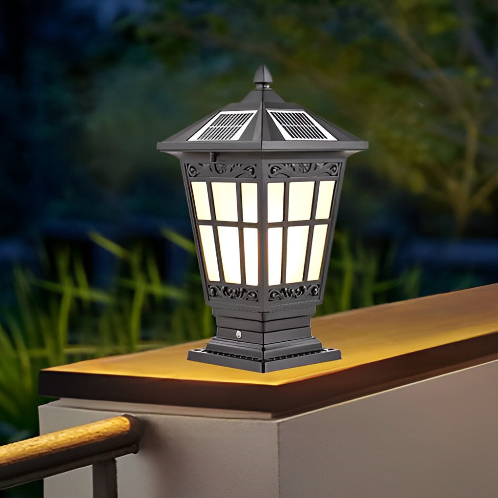 Solar LED Post Cap Light - Aluminum & Glass - Retro Modern Brown