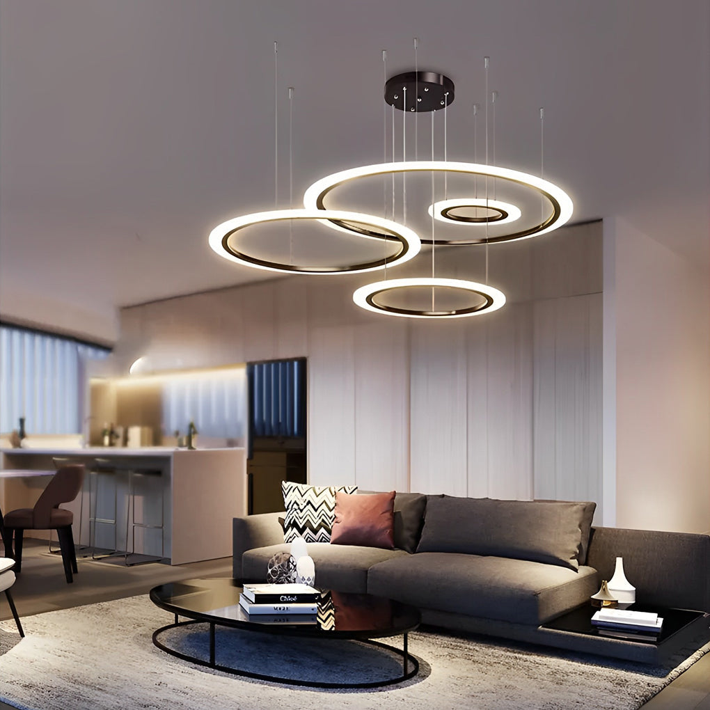 Four-Ring Dimmable LED Geometric Chandelier - Modern Pendant Light
