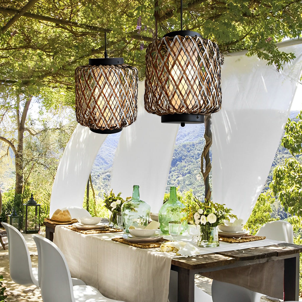 Handwoven Rattan Outdoor Pendant Light – Rustic Modern Waterproof