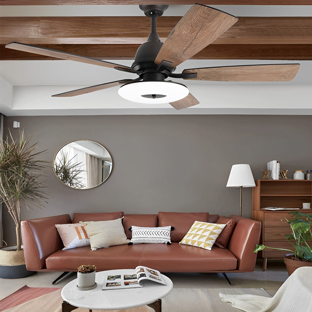 52" Modern Wood Blade Ceiling Fan with Dimmable LED & Remote
