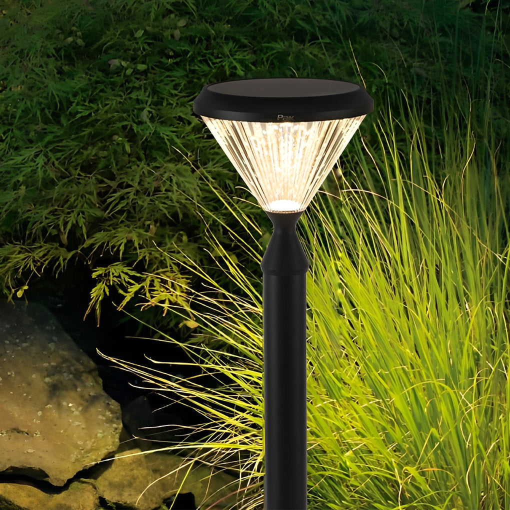 Solar LED Outdoor Light with Ribbed Shade in Black