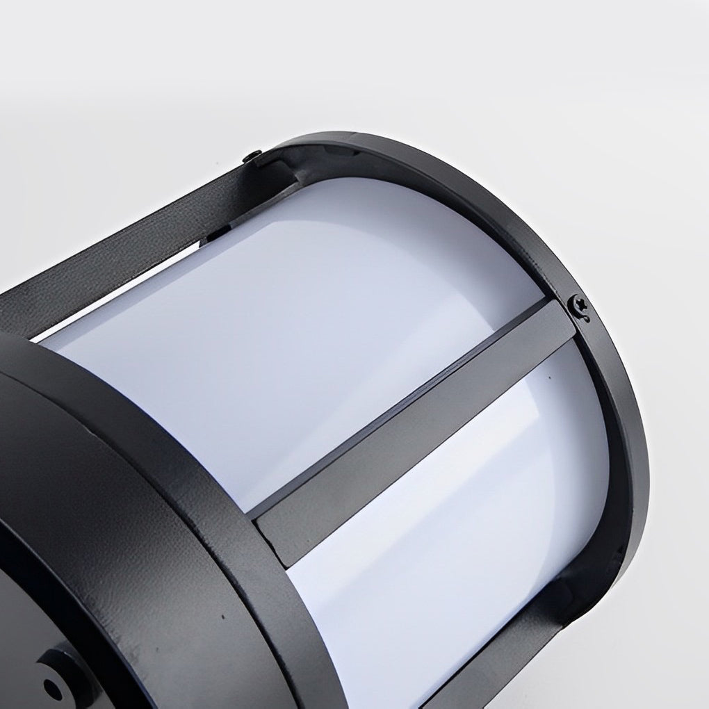 Modern Cylindrical Outdoor Post Light - Matte Black Aluminum