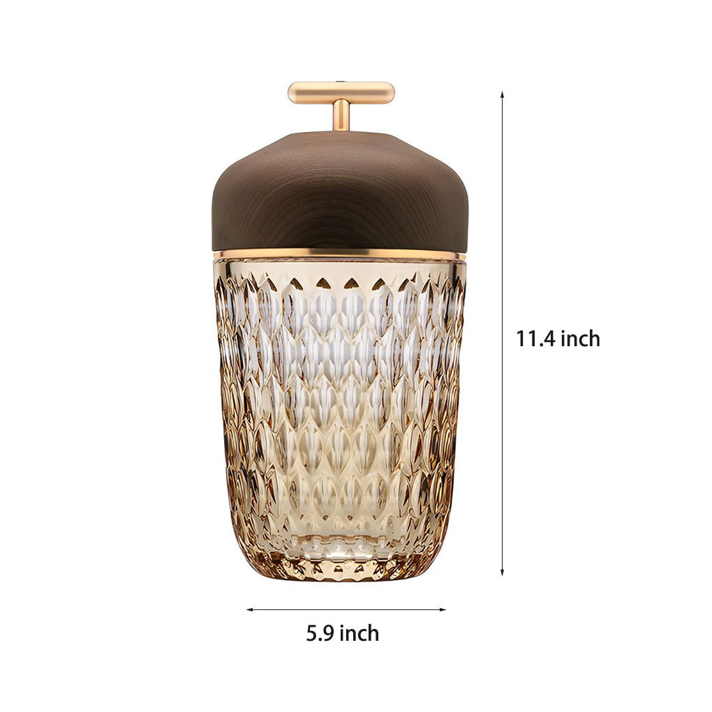 Crystal Glass Cup Table Lamp with Wooden Lid - Rechargeable LED