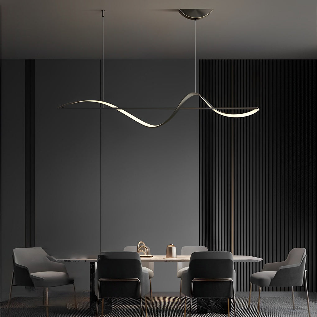 Modern Wave LED Copper Pendant Light for Dining Room