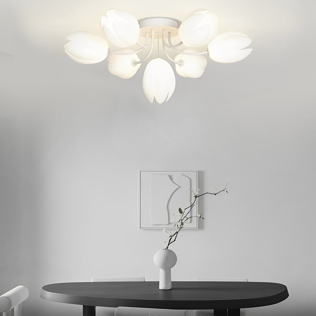 White Tulip Flower Chandelier Modern Minimalist Ceiling Light