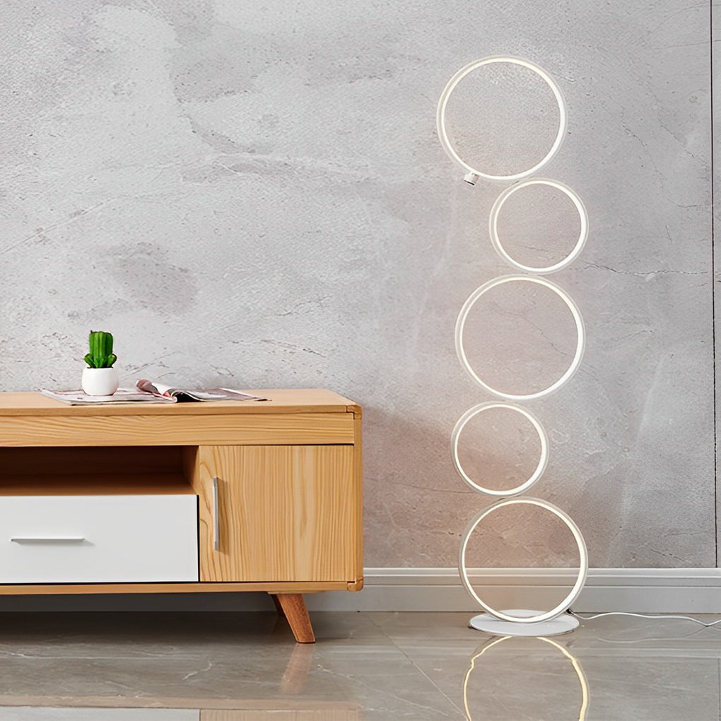 Modern 5-Ring LED Floor Lamp with Dimmer | Aluminum & Iron