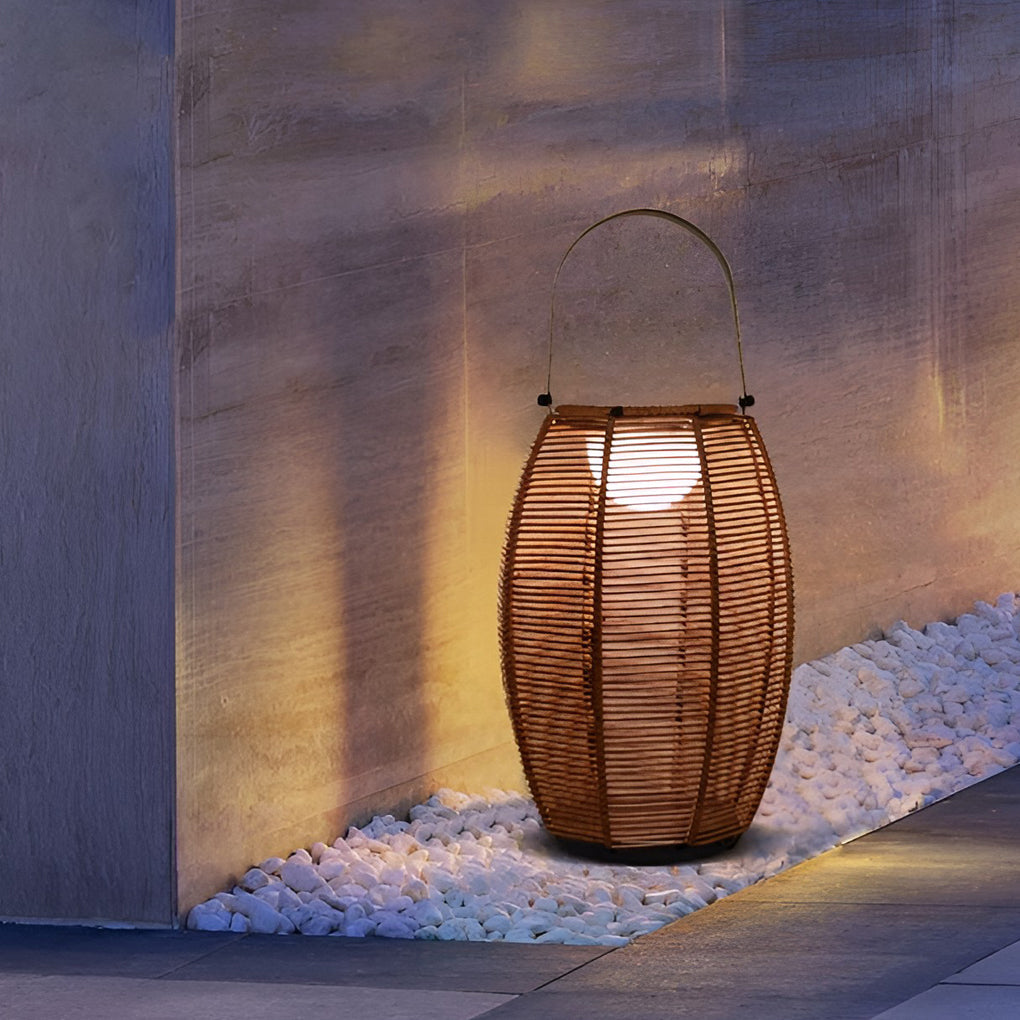 Solar Rattan Lantern Outdoor Floor Lamp with Motion Sensor IP65
