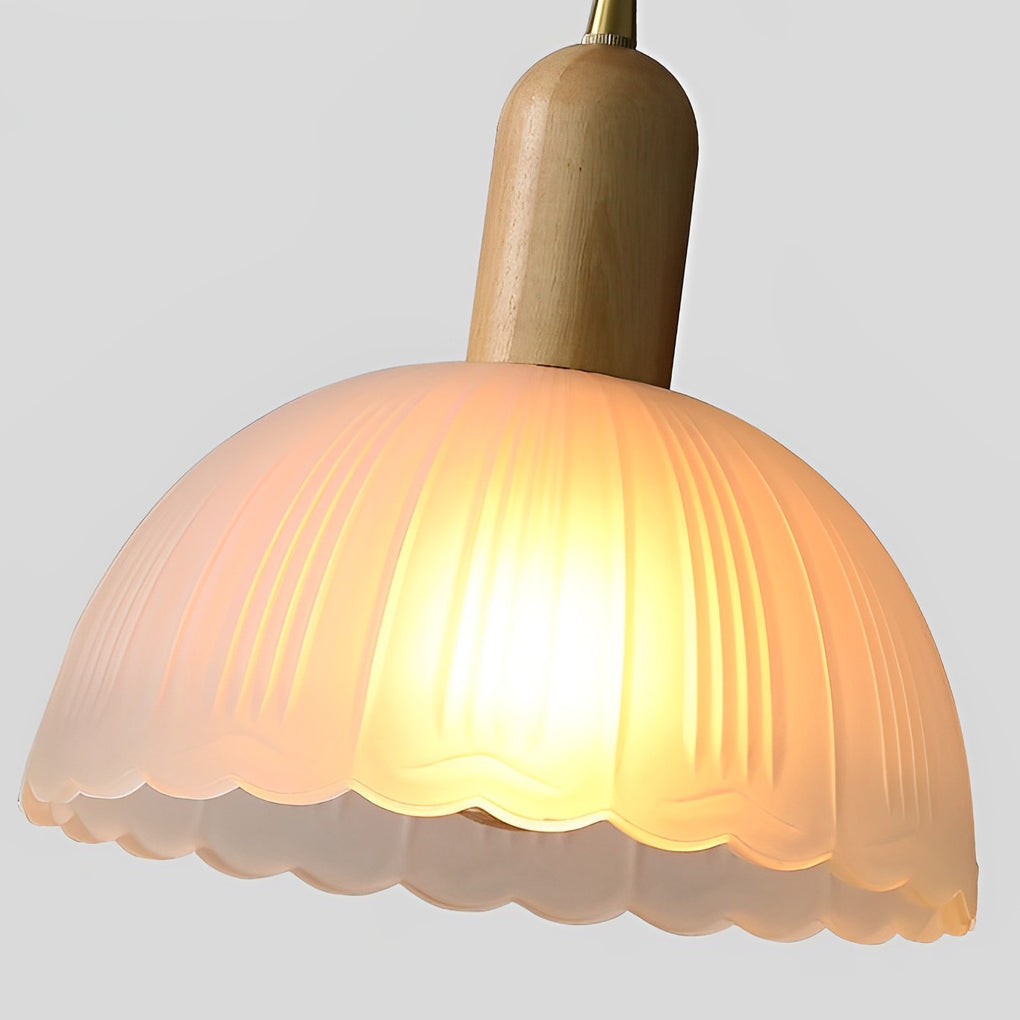 Modern Floral Glass & Wood Pendant Light - Nordic Hanging Lamp
