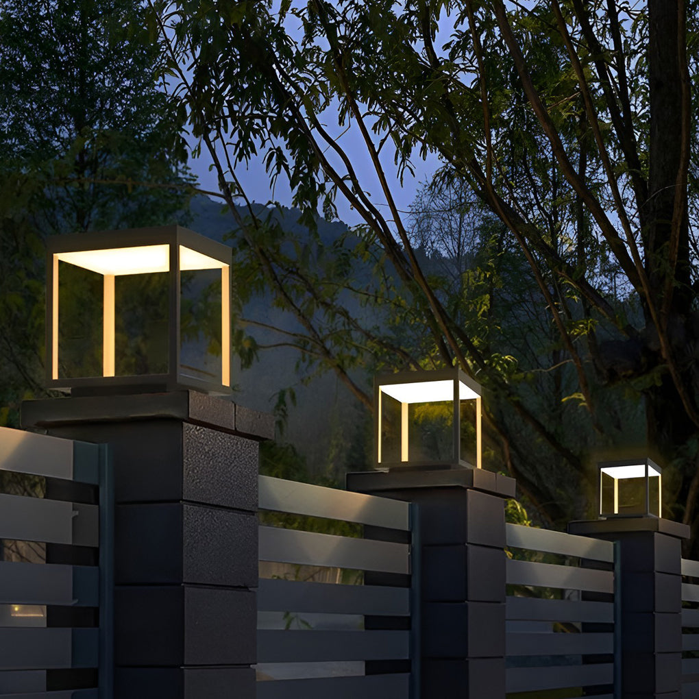 Square Open Frame LED Solar Outdoor Post Light - Modern Design