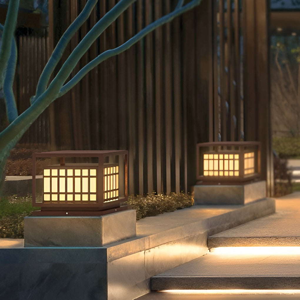 Modern Square LED Outdoor Post Light - Waterproof Brown Pillar
