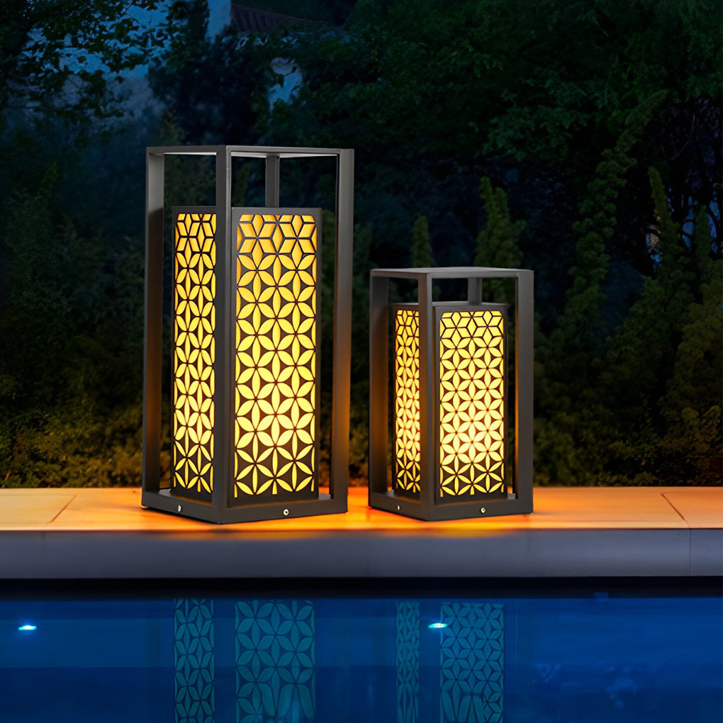 Floral Pattern LED Lawn Lamp Modern Pathway Light Black