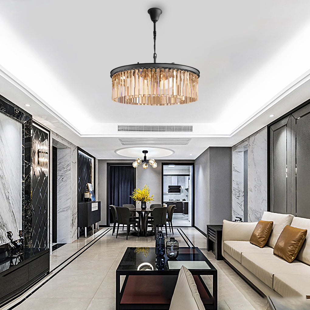 Crystal Metal Chandelier - Mid-Century Modern Round Pendant Light