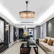 Crystal Metal Chandelier - Mid-Century Modern Round Pendant Light