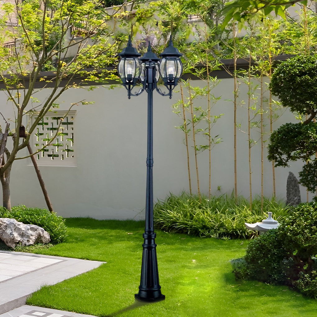 3-Light Black Aluminum Garden Lamp Post - Waterproof Outdoor Street