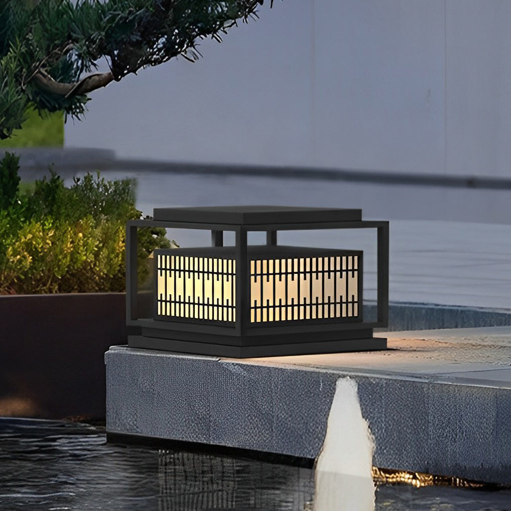 Square Industrial LED Outdoor Post Light - Waterproof Black Metal