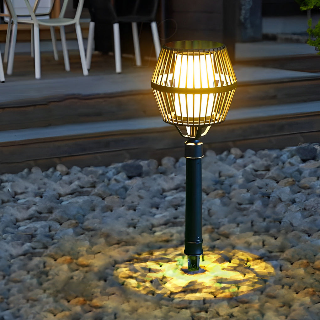 Matte Black Solar Caged Lantern - Modern Outdoor Landscape Light