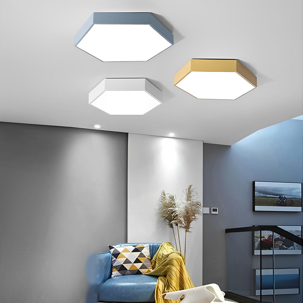 Geometric Hexagon LED Flush Mount Ceiling Light – Modern Dimmable