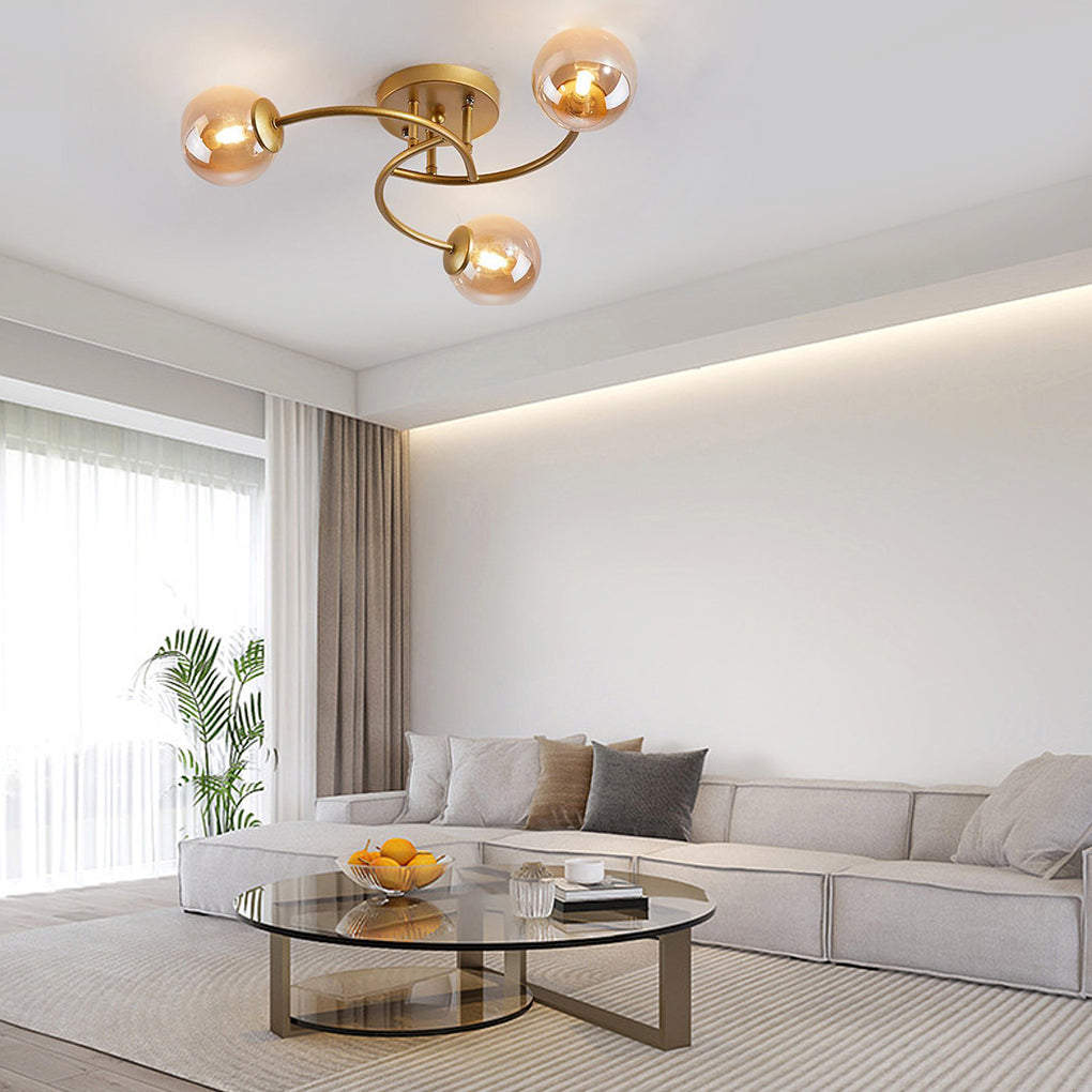 Modern Glass Globe Semi Flush Mount Ceiling Light - 3 or 5 Light