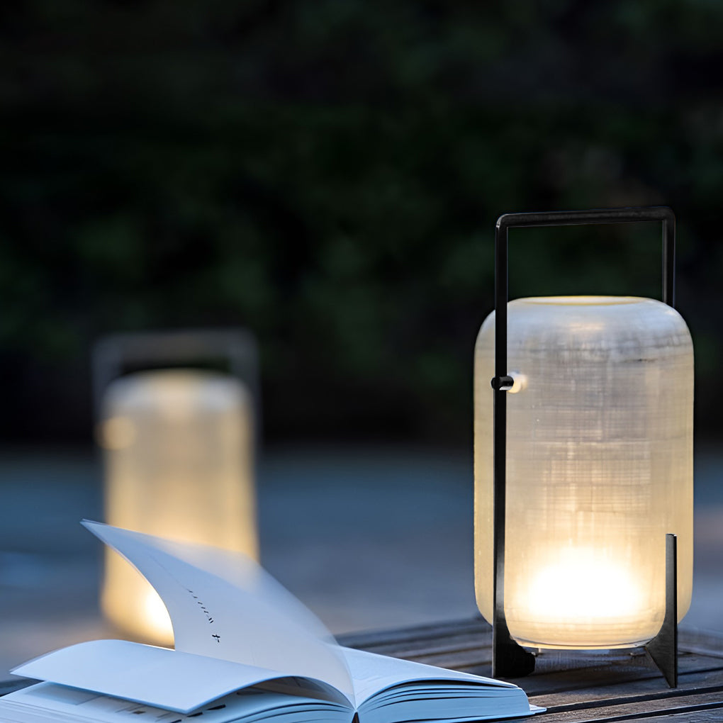 Modern Glass Lantern LED Waterproof Outdoor Floor Lamp