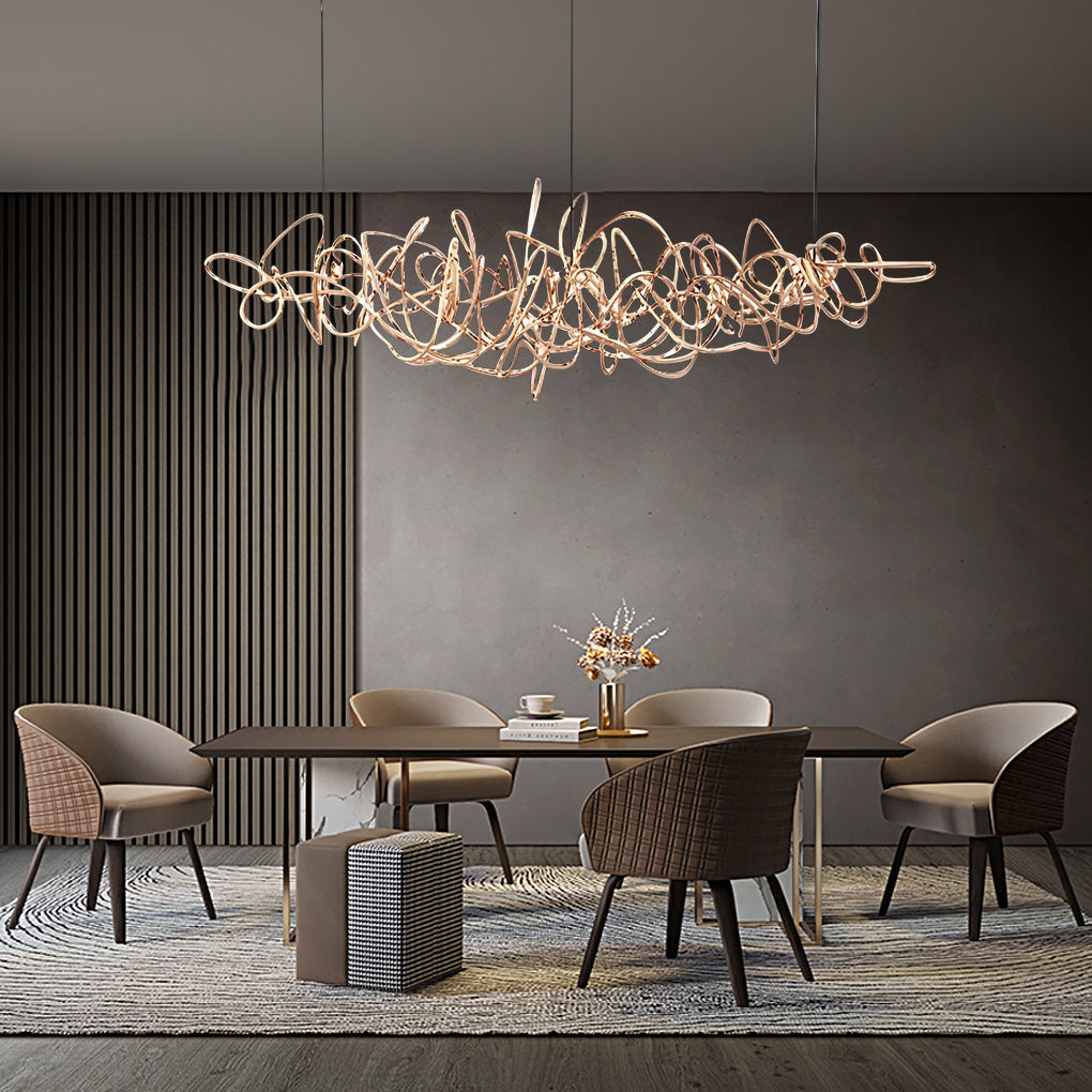 Sculptural Wave LED Chandelier – Electroplated Metal
