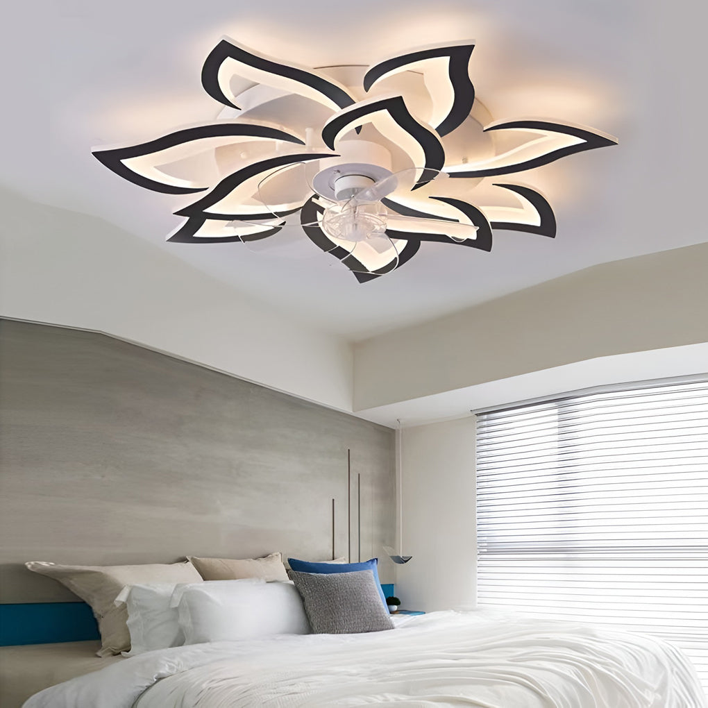Modern Flower Ceiling Fan with LED Light & 3-Step Dimming