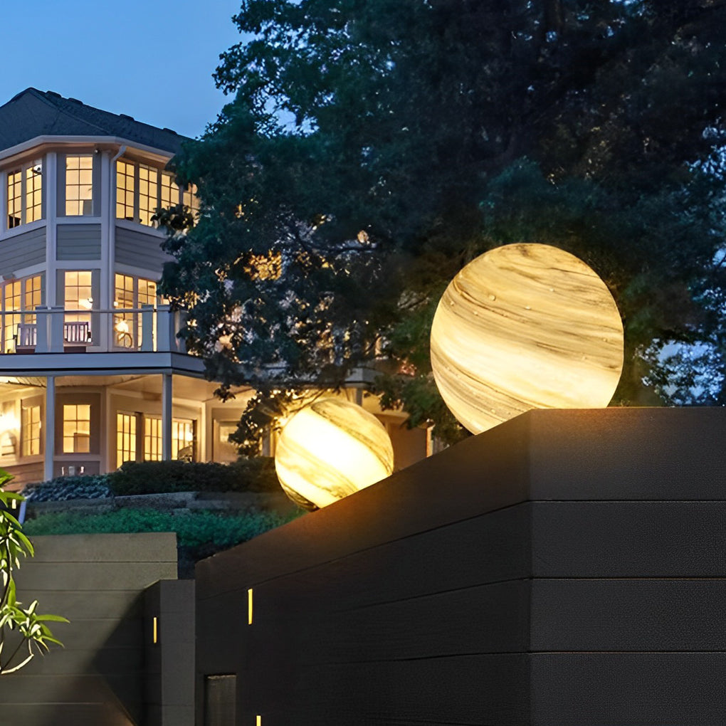 Modern Glass Sphere Outdoor Post Light | Waterproof Fence Lighting