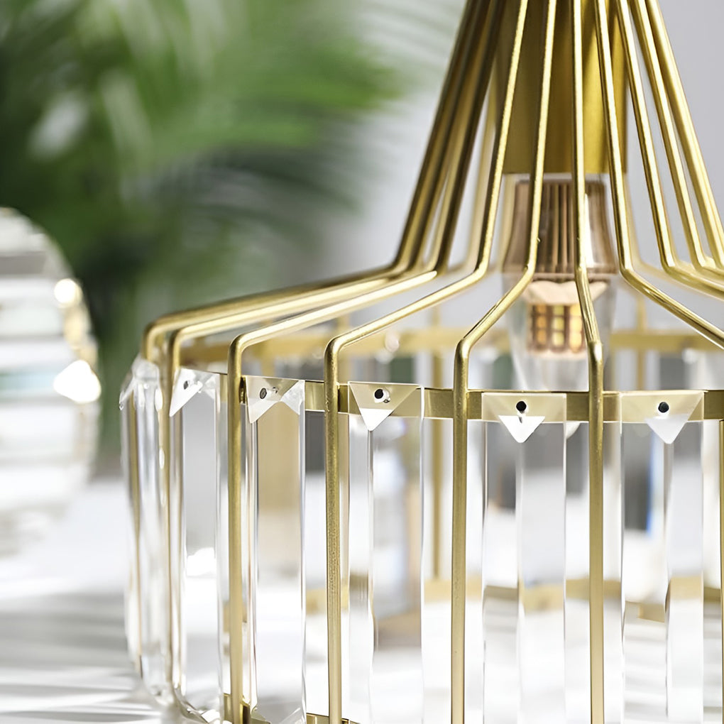 Crystal Drum Chandelier Modern Pendant Light Black Gold Metal