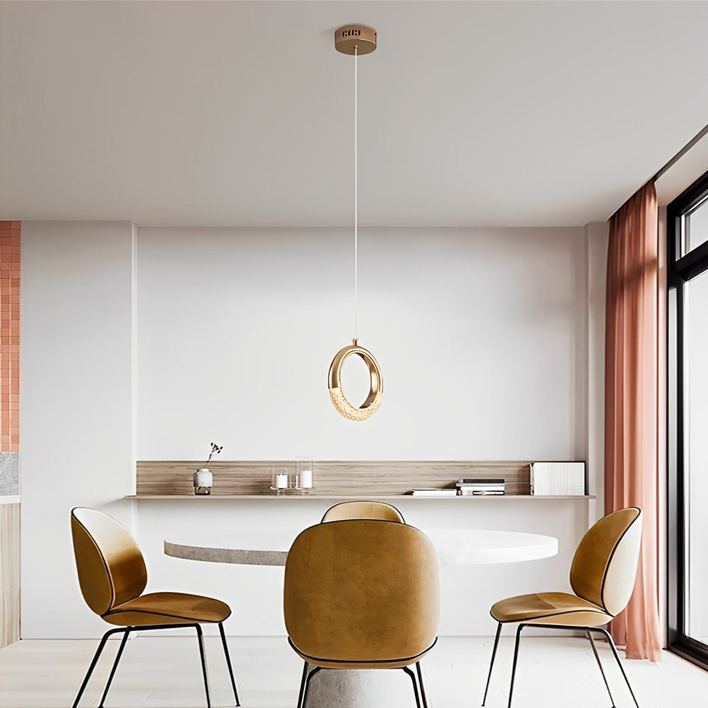 Modern Ring Pendant Light LED Electroplated Metal Hanging Lamp