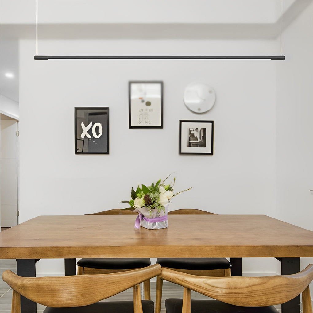 Modern Linear LED Pendant Light Dimmable Black Iron Ceiling Fixture