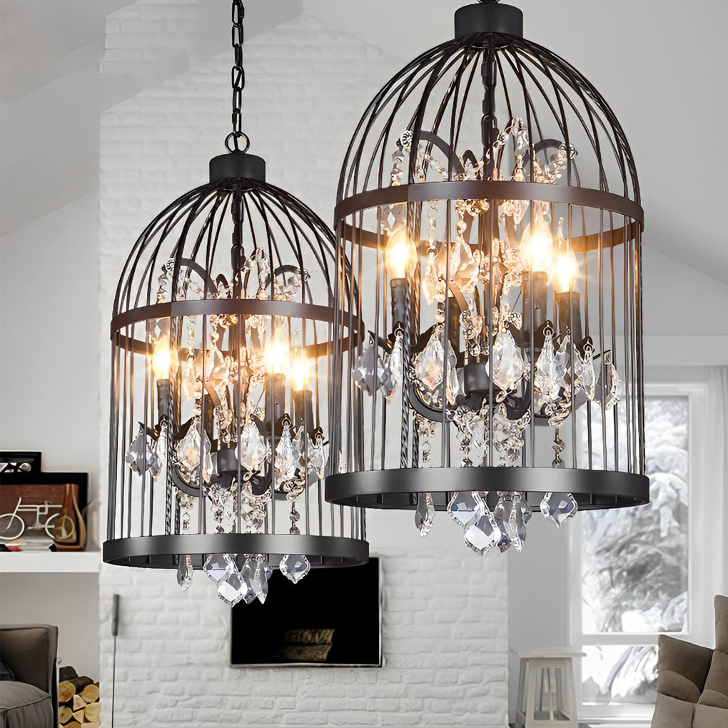 Crystal Birdcage Chandelier Industrial Retro Iron Pendant Light