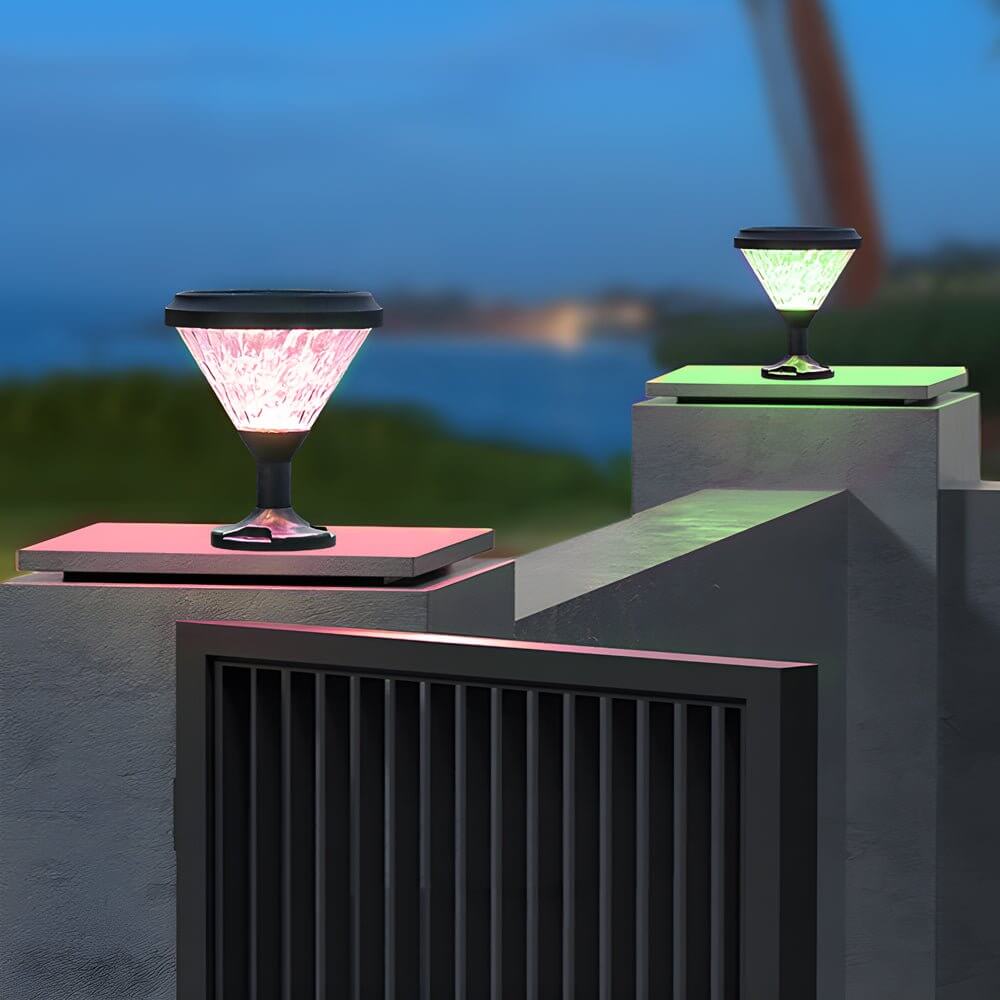 Modern Black Solar LED Post Light - Aluminum & PC Geometric Shade