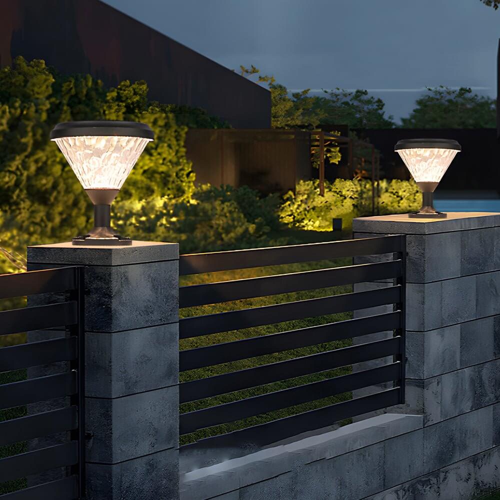 Modern Black Solar LED Post Light - Aluminum & PC Geometric Shade