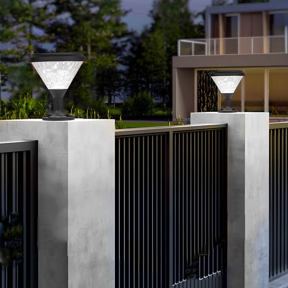 Modern Black Solar LED Post Light - Aluminum & PC Geometric Shade