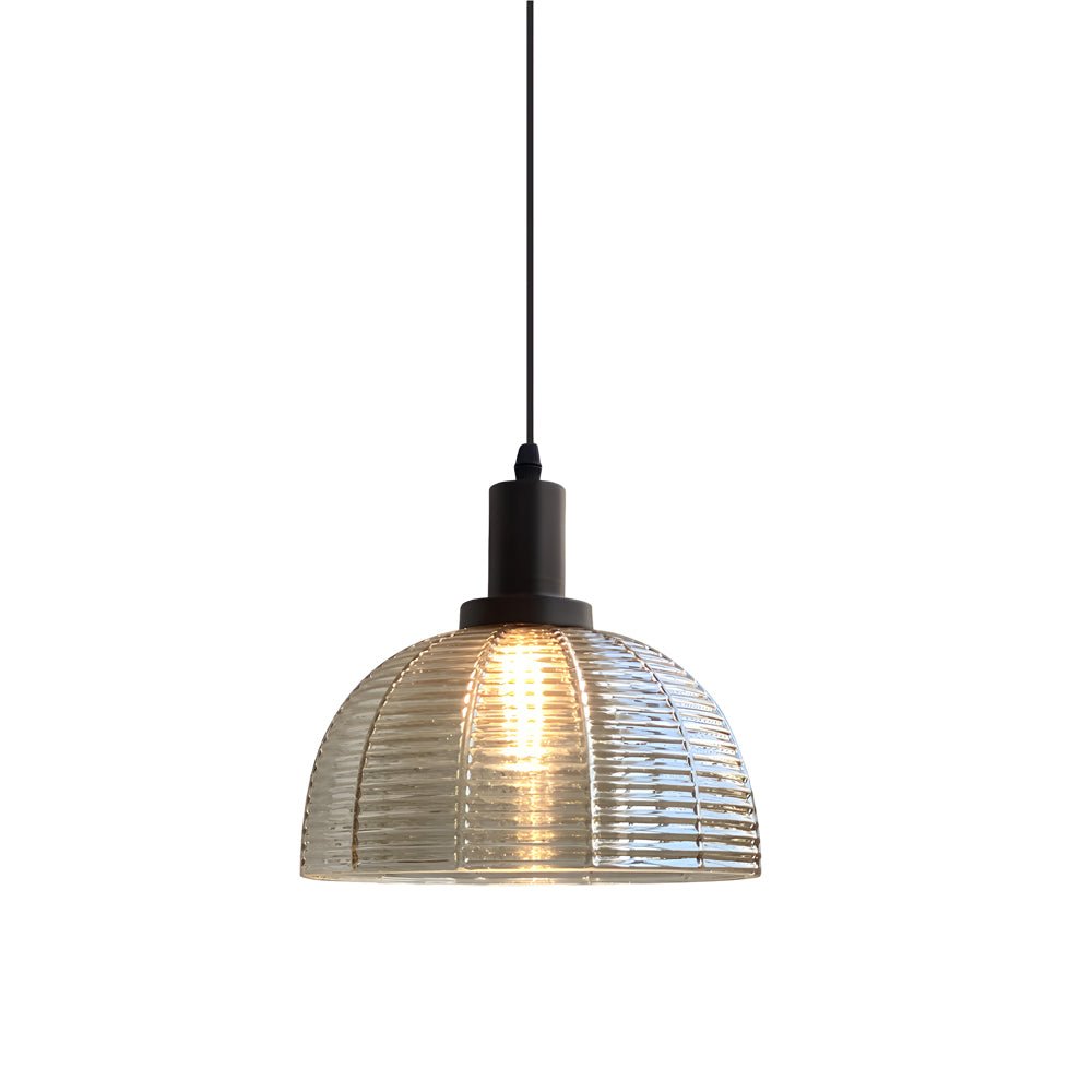 Modern Glass Dome Pendant Light with Iron Frame - Black Finish