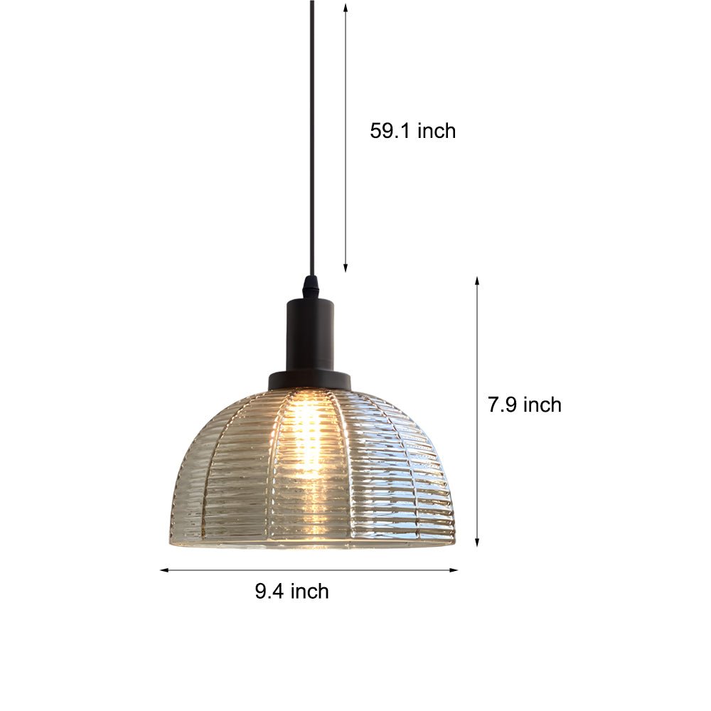 Modern Glass Dome Pendant Light with Iron Frame - Black Finish