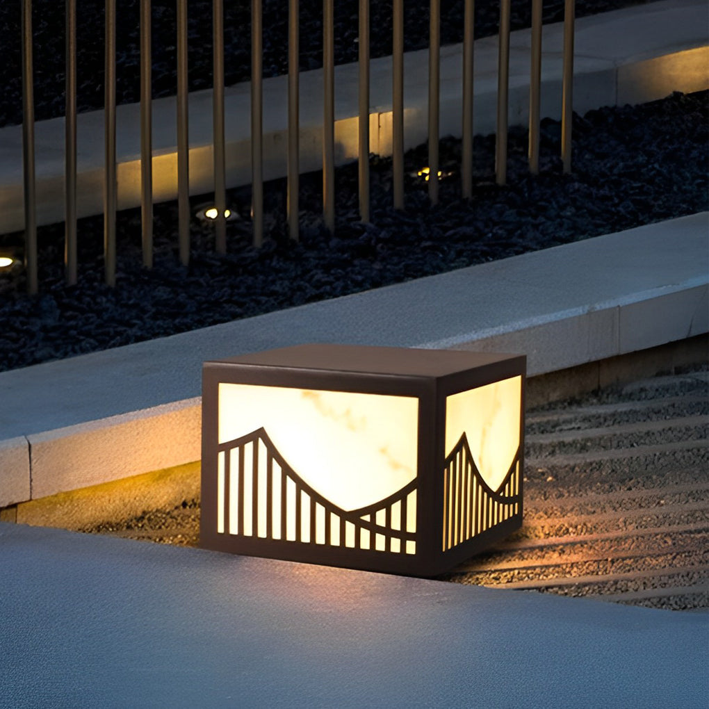 Modern Solar LED Outdoor Post Light with Mountain Scenery Design