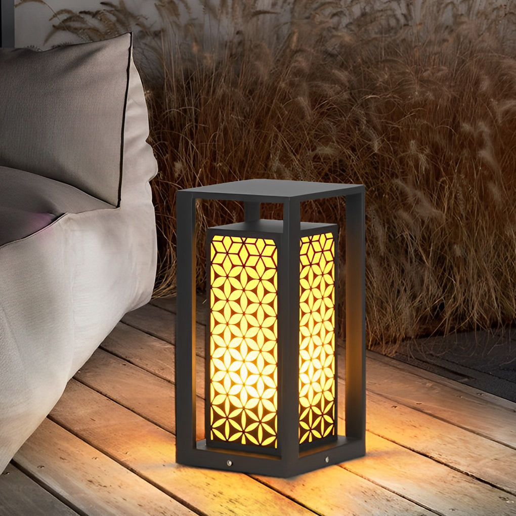 Floral Pattern LED Lawn Lamp Modern Pathway Light Black