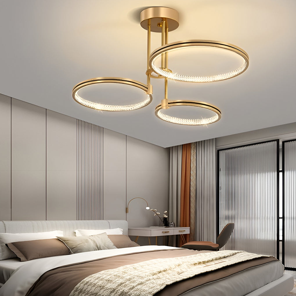 Modern 3-Ring Chandelier with Gold Finish and Acrylic Diffuser